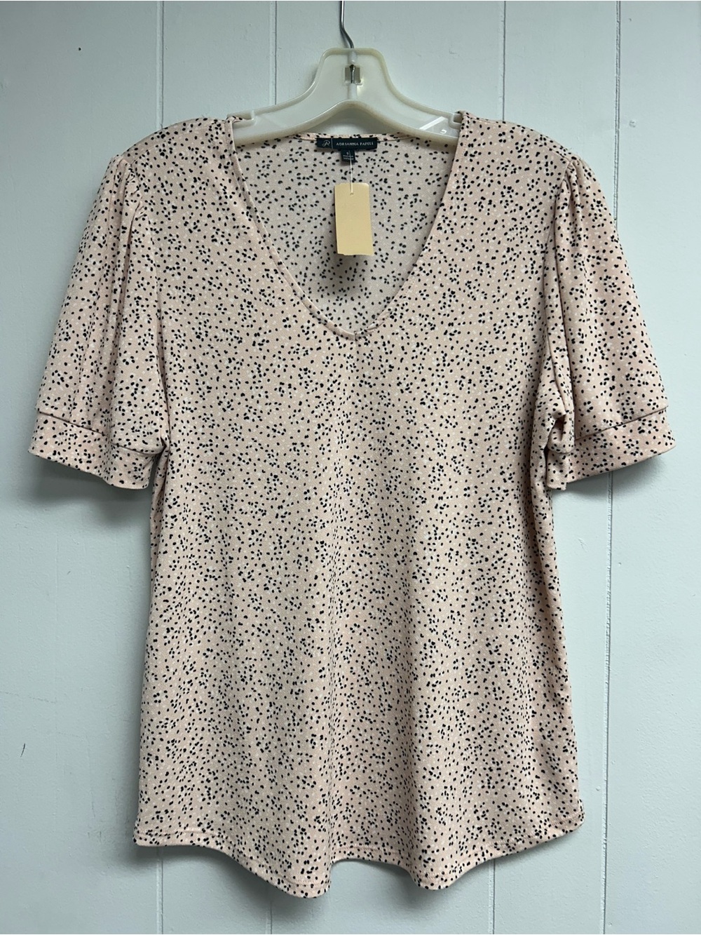 Adrianna Papell Blush Pink Speckled V-Neck Short Sleeve Top